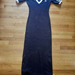 Adidas Black Sheath Dress with V-Neck and Cuffed Sleeves